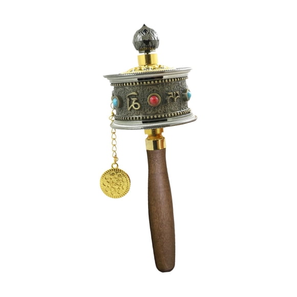 Adorno religioso tibetano con rueda de oración, hecho a mano en el Tíbet, tubo giratorio con sutra budista tibetano, verdad de seis caracteres para