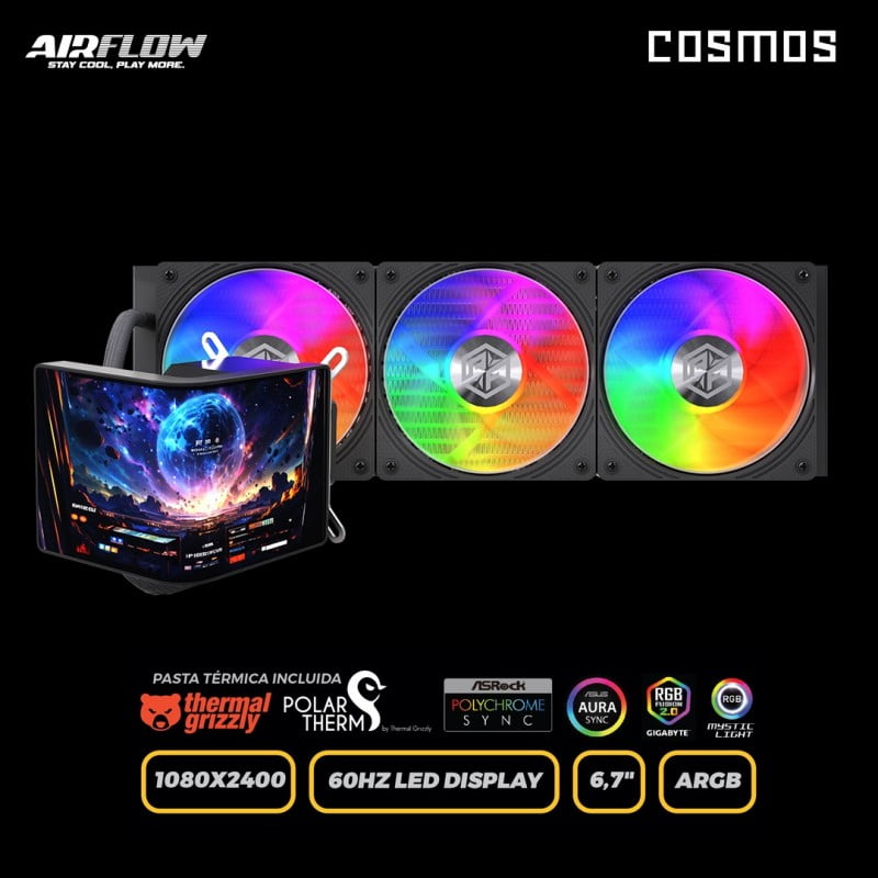 Eyl Store - Refrigeración Líquida Cosmos Cryovision 777 Black 360mm Con Pantalla Amoled 2k