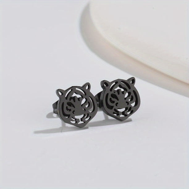 1pair Stylish Lion Animal Stainless Steel Stud Earrings - The Perfect Punk Accessory for Men!