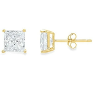 Aros Paris Jewelry 2 Ct Princess Cut 14K Yellow Gold Mujer