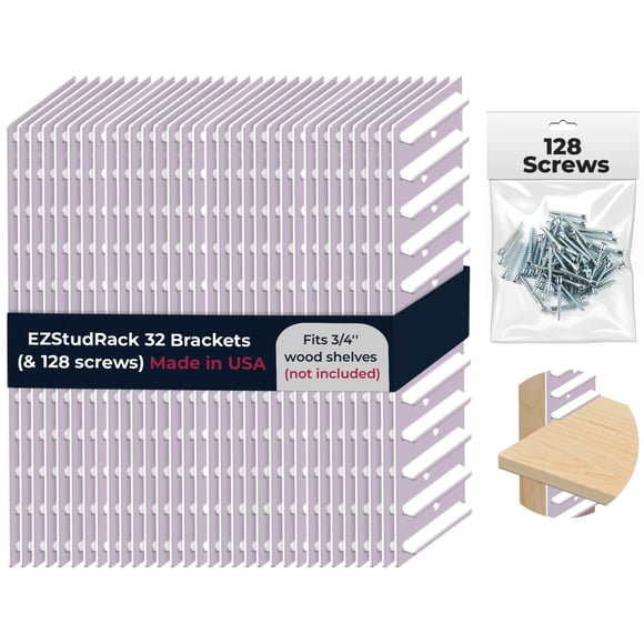 Soporte para repisa EZStudRack para pared, paquete de 32, blanco (16 pares)
