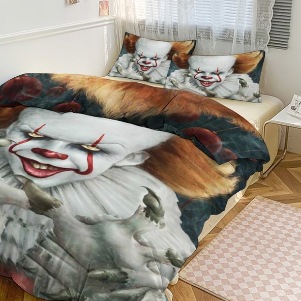 Pennywise Print Bedding Set Pattern Duvet Cove Set 3 Pieces 1 Quilt Cover And 2 Pillowcases for Women Men Teens