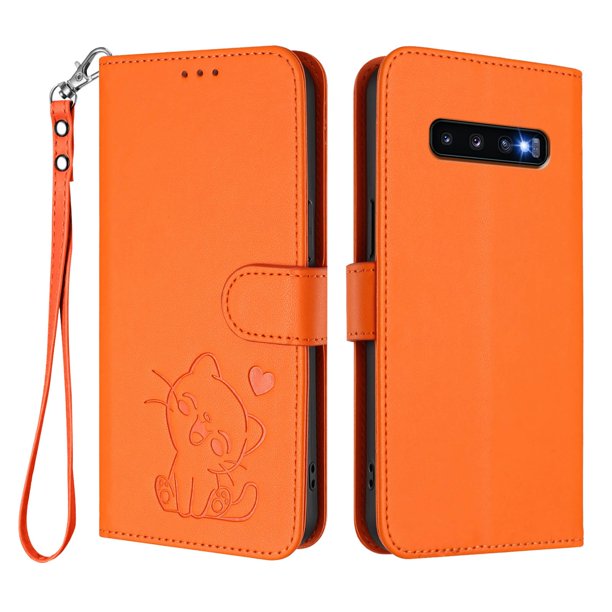 Funda de Gato tipo Libro para Samsung Galaxy S10 Plus, Naranja
