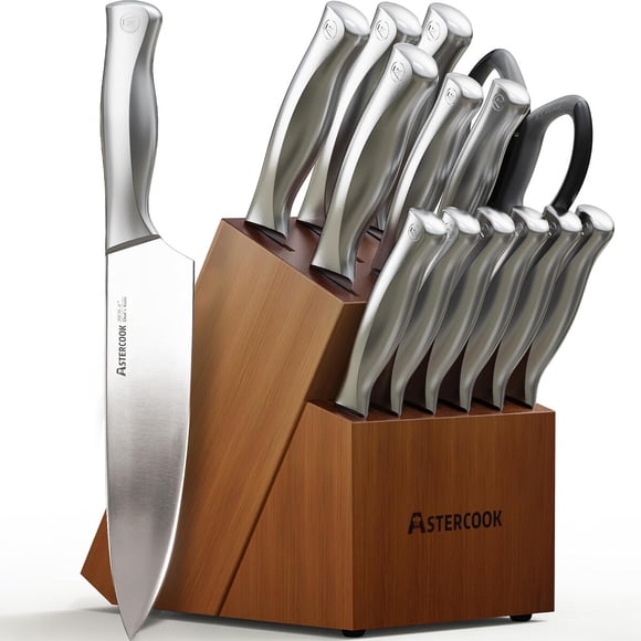 Astercook Knife Set for Kitchen with Block and Sharpener 15p
