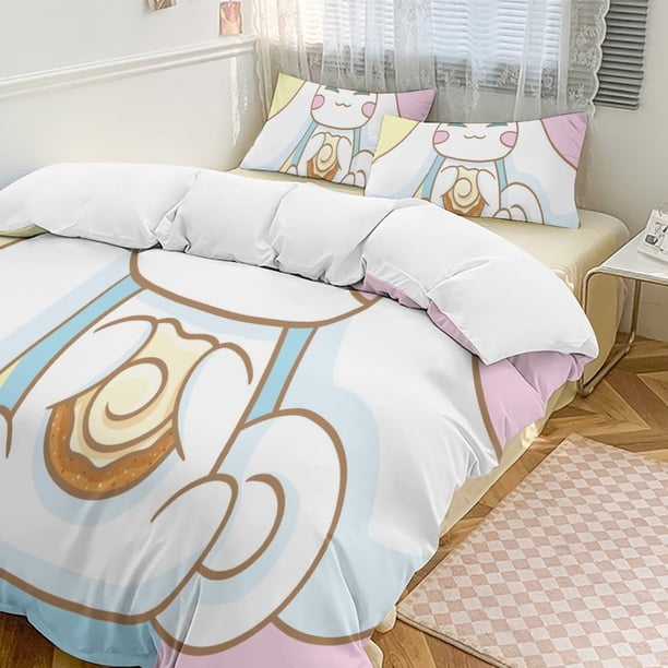 Cinnamoroll Quilt Set Thicken Soft 3 Pieces Bedding Set All Season Duvet Cove with 2 Pillowcases for Adult Women Girls Teens Home Room Decor