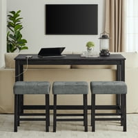 M&Ms - 59 Inch Bar Table, Dining Table, Sofa Table With Power Outlet, 3 Upholstered Stools, 4 Piece Bar Table And Chair Set For Living Room, Dining Room, Kitchen