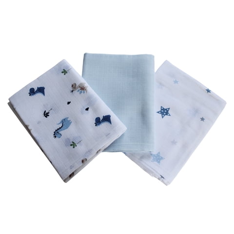 Baby Falcon - Set 3 Tutos De Muselina 70X70 Cm 100% Algodón Orgánico - Set Celeste