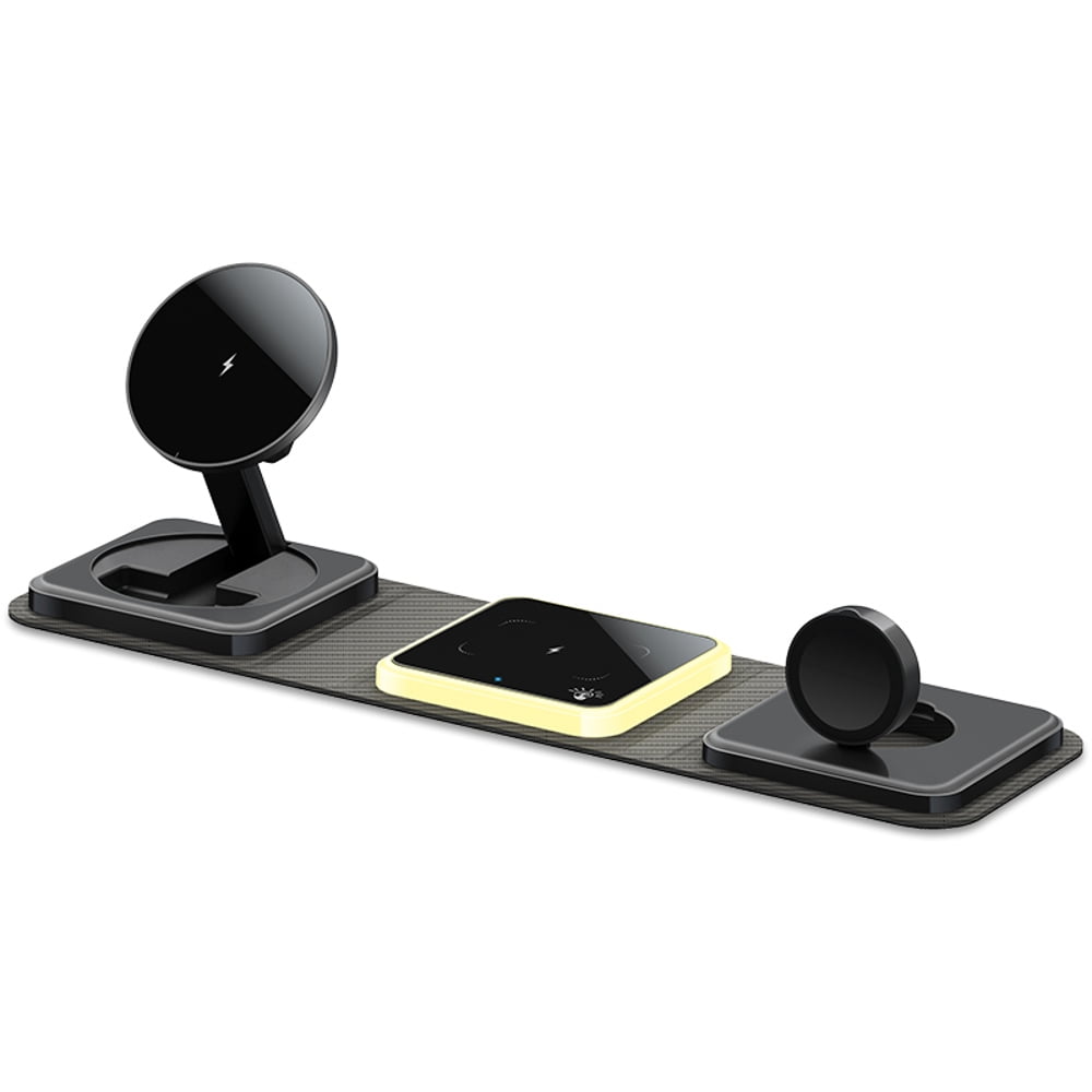 Genérico - Cargador Inalámbrico 3 En 1 Con Carga Rápida De 15 W, Diseño Plegable, Alineación Magnética Para Teléfono, Reloj Y Auriculares, Compatible Con Varios Dispositivos, Entrada Type-c.-negro