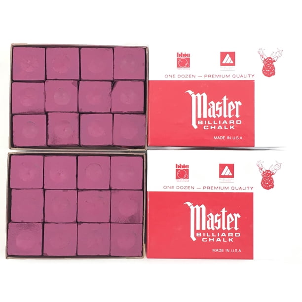 Hecho en EE. UU. - 2 cajas de tiza Master - 24 piezas para la punta de tacos de billar y palos de billar (burdeos)
