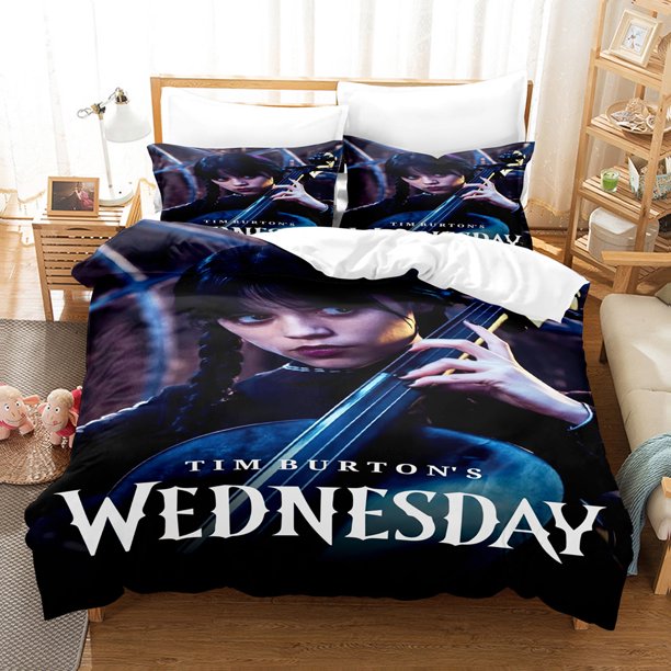Wednesday-Addams 3 PCS Comforter Set with 2 Pillowcases,Wednesday-Addams Bedding Set Sheet Set for Kids Adults,All Season Lightweight