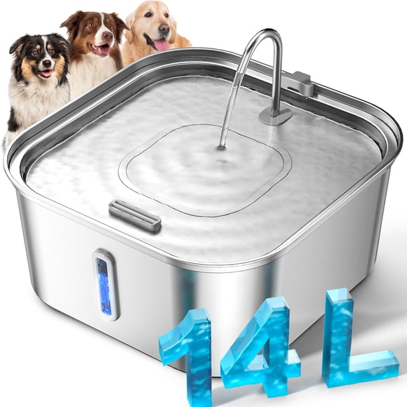 Fuente de agua para perros MAILOFY Filtro de 4 capas de acero inoxidable 14L