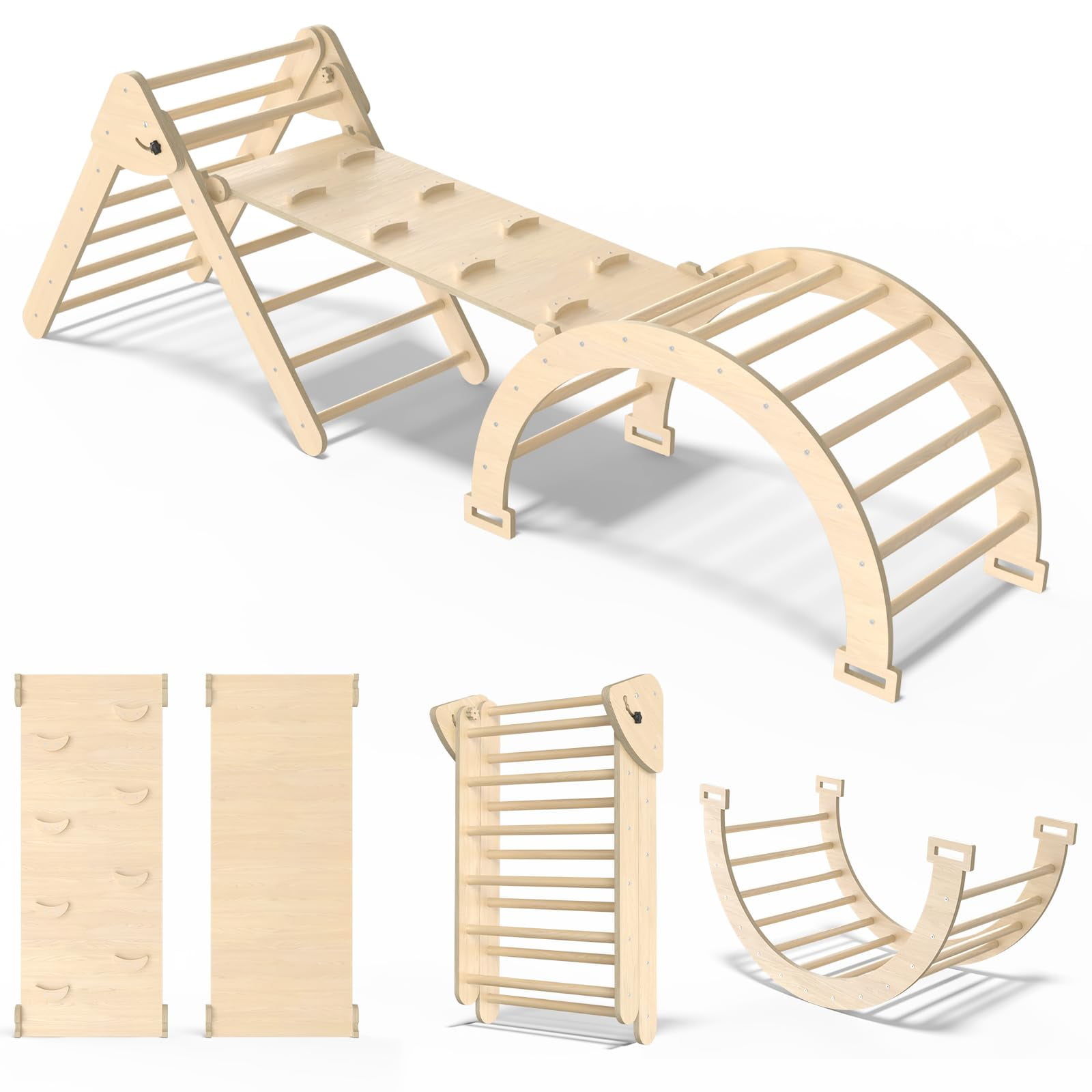 Set Pikler Triangle Cmfydaily Montessori 7 En 1 Con Rampa Y Arco