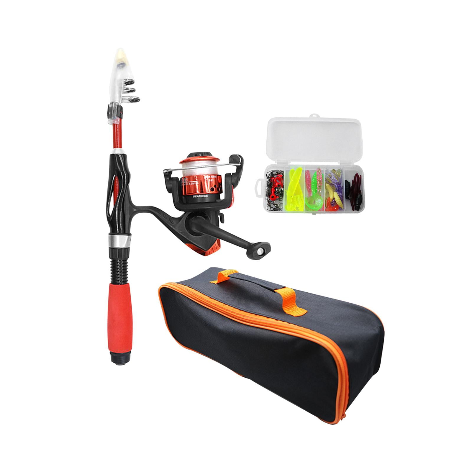 Ioensy - Kits De Iniciación Para Caña De Pescar Para Niños, Juego Completo De Caña De Pescar Para Niños Con Señuelos, Color Rojo