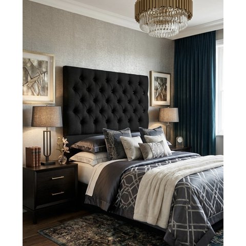 Home V Ele - Respaldo 2 Plazas Premium Negro En Lino