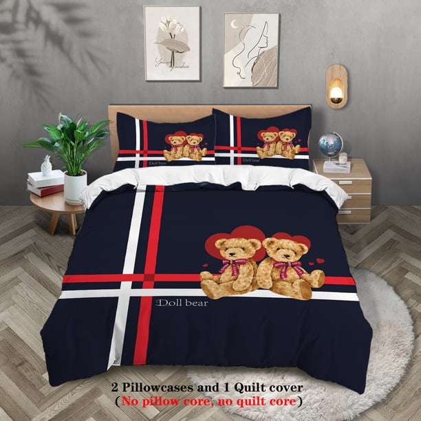 3pcs Duvet Cover Set (1*Duvet Cover 2*Pillowcase, Without Core), Cartoon Bear Print Bedding Set,For Room