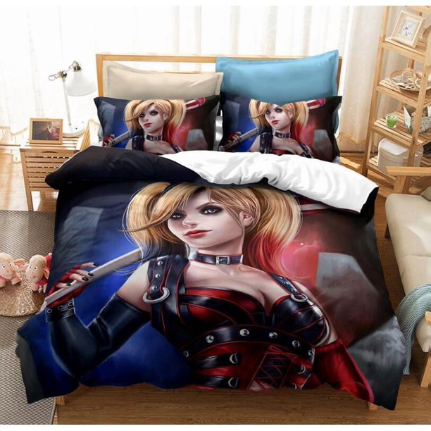 Harley Quinn Quilt Duvet Cover Set Super Bed 3 Piece3-Piece Bedding Set (1 Duvet Cover + 2 Pillow Shams)