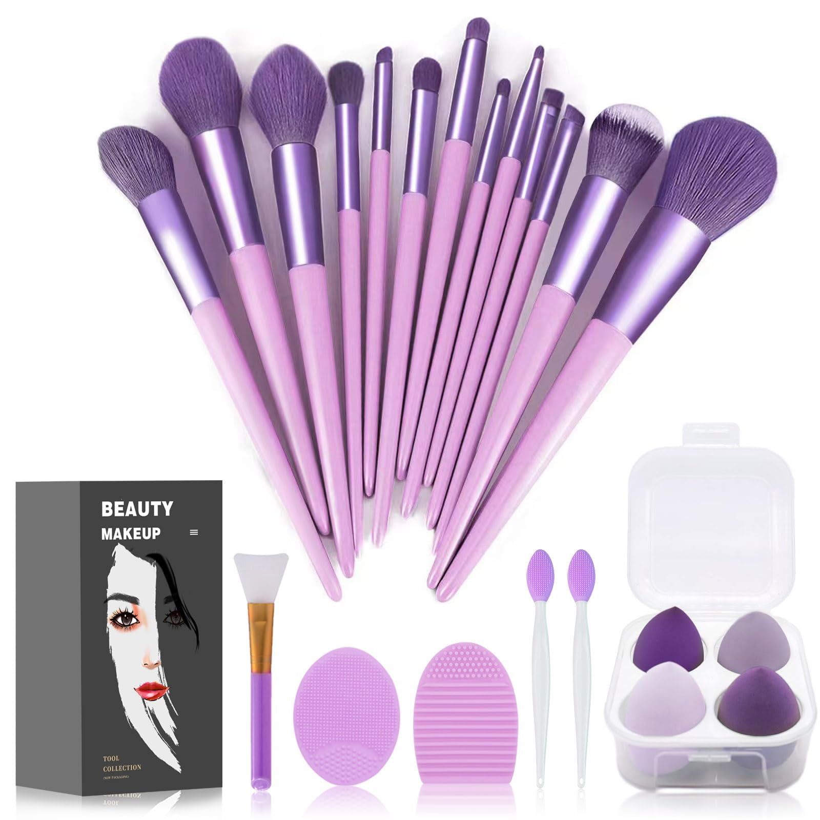 Set De Brochas De Maquillaje Koccido, Kit De Maquillaje De 22 Piezas Con Bolsa (morado)