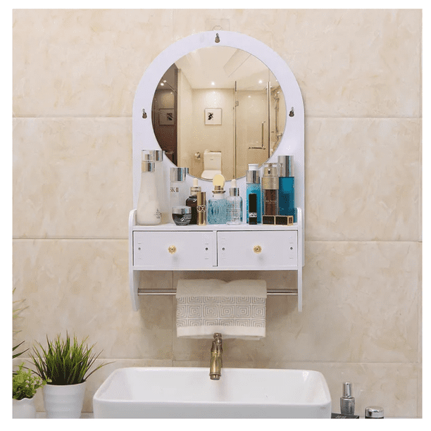 Repisa Organizadora De Baño Con Espejo Y Cajones
