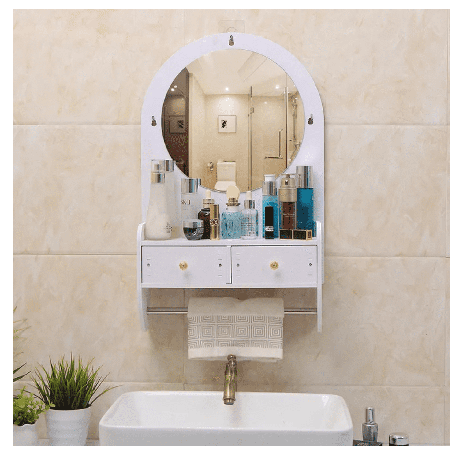 Genérico - Repisa Organizadora De Baño Con Espejo Y Cajones