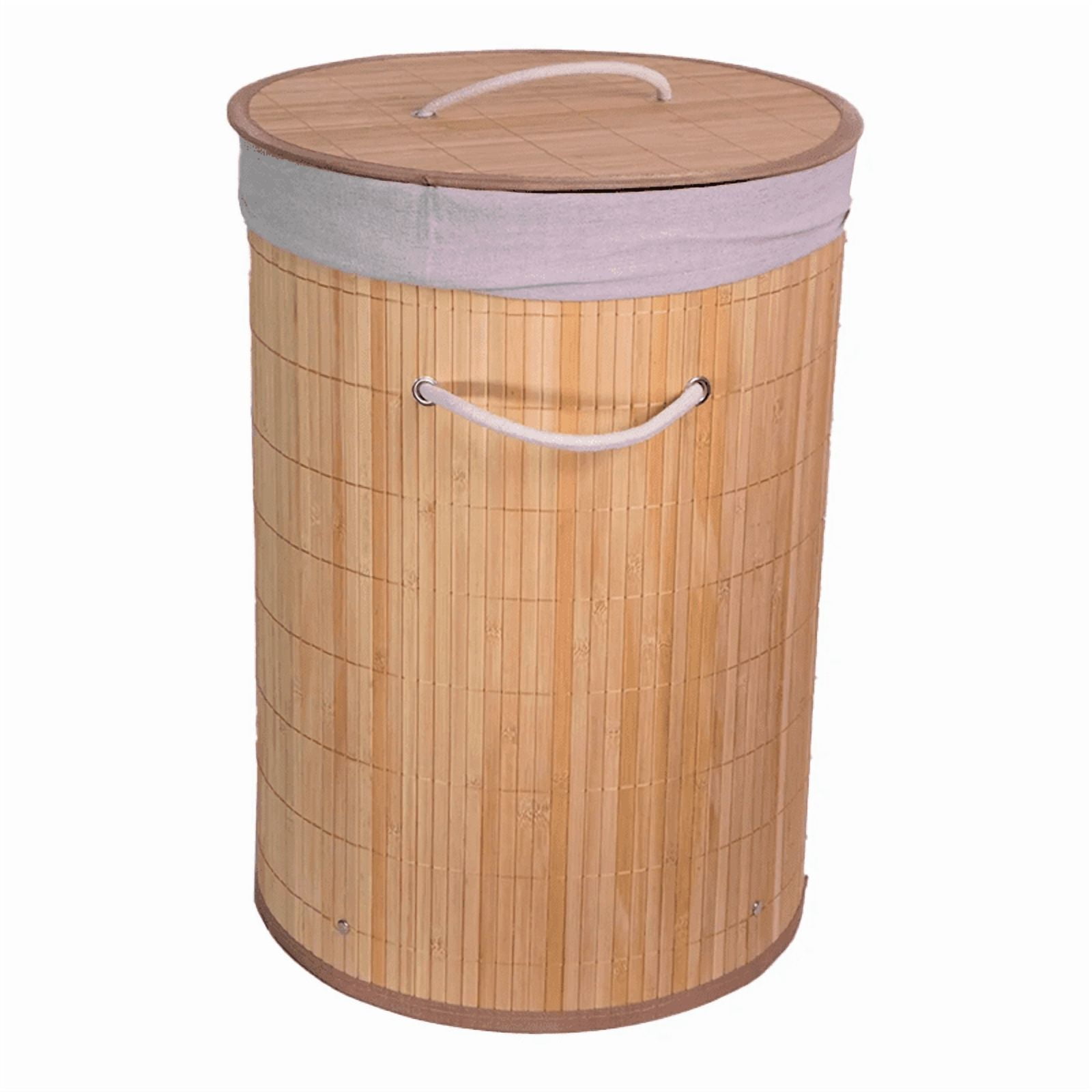 Wakeshome - Canasto Cesto Ropa Sucia Pleglable Look Bambu Redondo Con Tapa