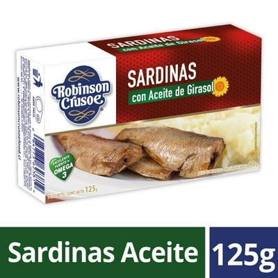 Sardina Aceite De Girasol Caja Drenado 90 G - Neto 125 G Robinson Crusoe
