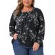 thumbnail image 1 of Agnes Orinda Conjuntos de Halloween Tallas Grandes Tops con Estampado Floral para Mujeres Cuello Cuadrado Manga Larga Blusas Elegantes Informales 4X Negro, 1 of 6