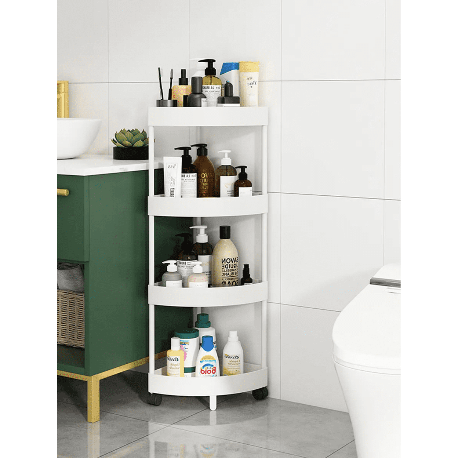 Genérico - Estante Esquinero Organizador Para Baño 4 Niveles Con Diseño Blanco