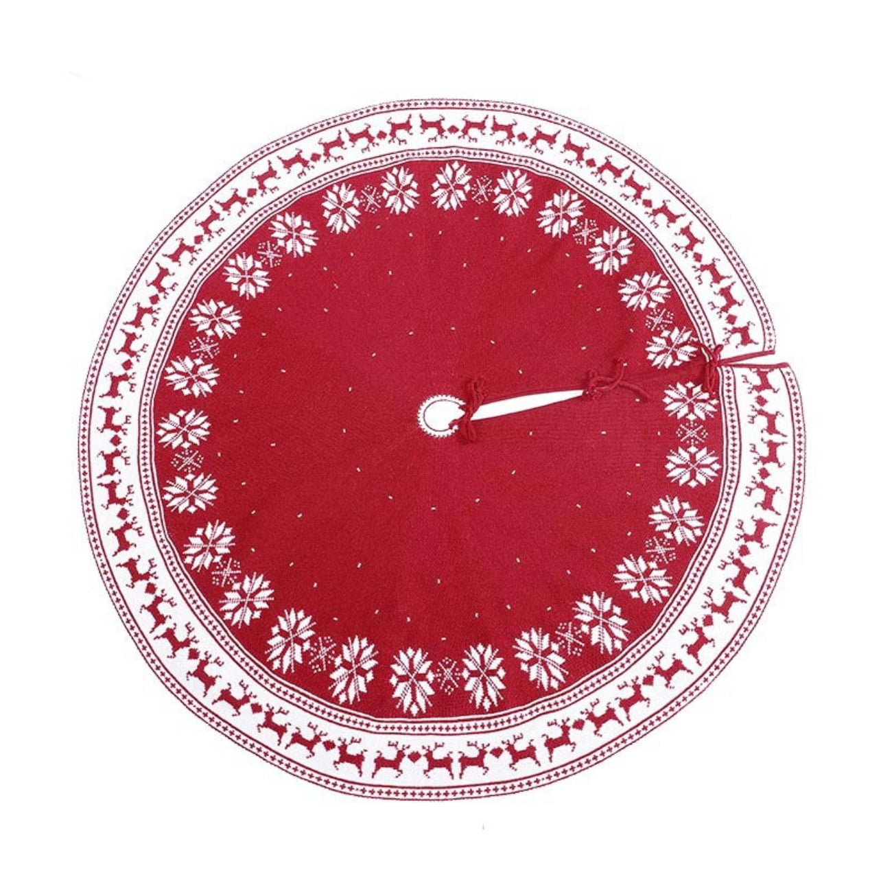 Bohemik - Faldón Boho Para Arbol De Navidad Tejido Rojo Con Vivos Blancos