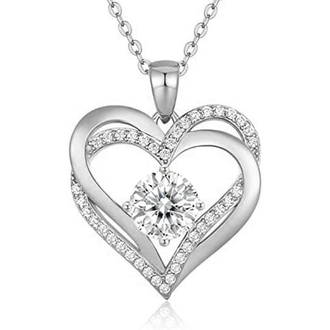 Heshpaws - Collar Love Pendant Con Piedra De Nacimiento Plata