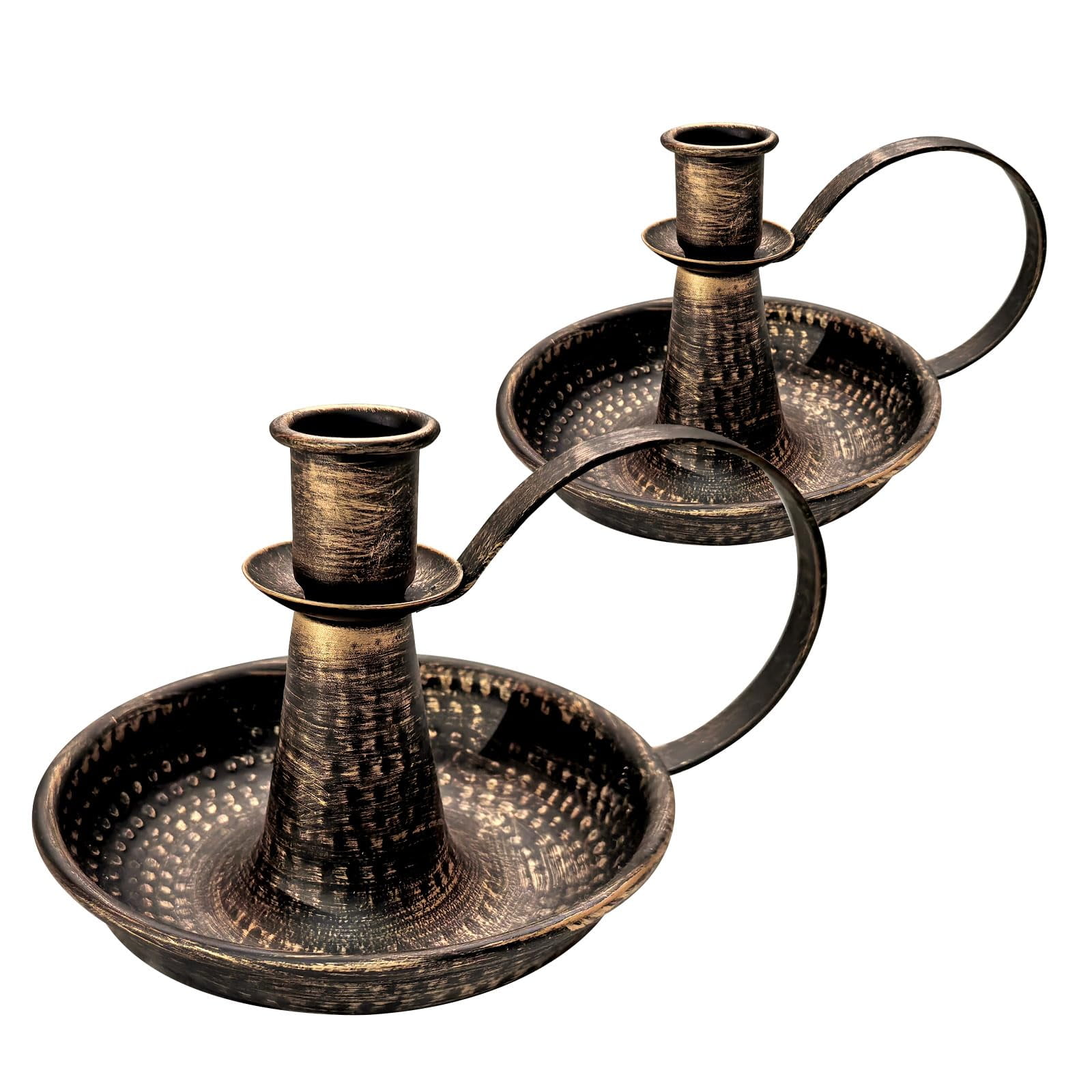 Xusx111 - Portavelas Vintage De Latón De Oro, Con Manija, Portavelas Cónicas Para Velas, Para Fiesta De Chimenea, Comedor, Hogar, Decoración De Boda, Se Ajusta A Velas Gruesas Y Velas Led (conjunto De 2 Piezas)