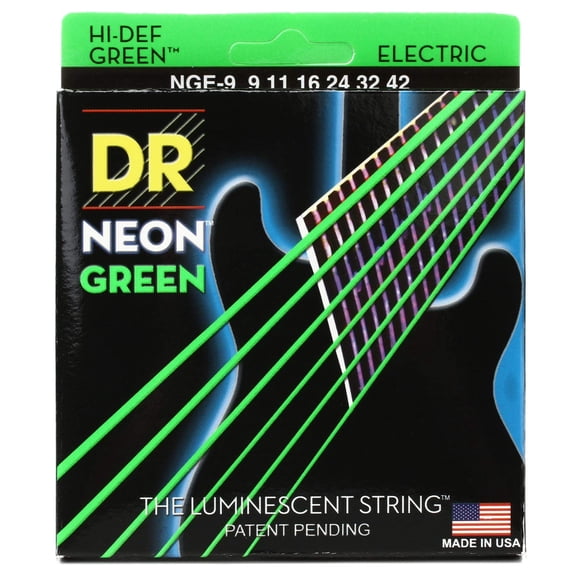 Cuerdas para guitarra DR Strings NGE-9 Verde Neón (calibre ligero)