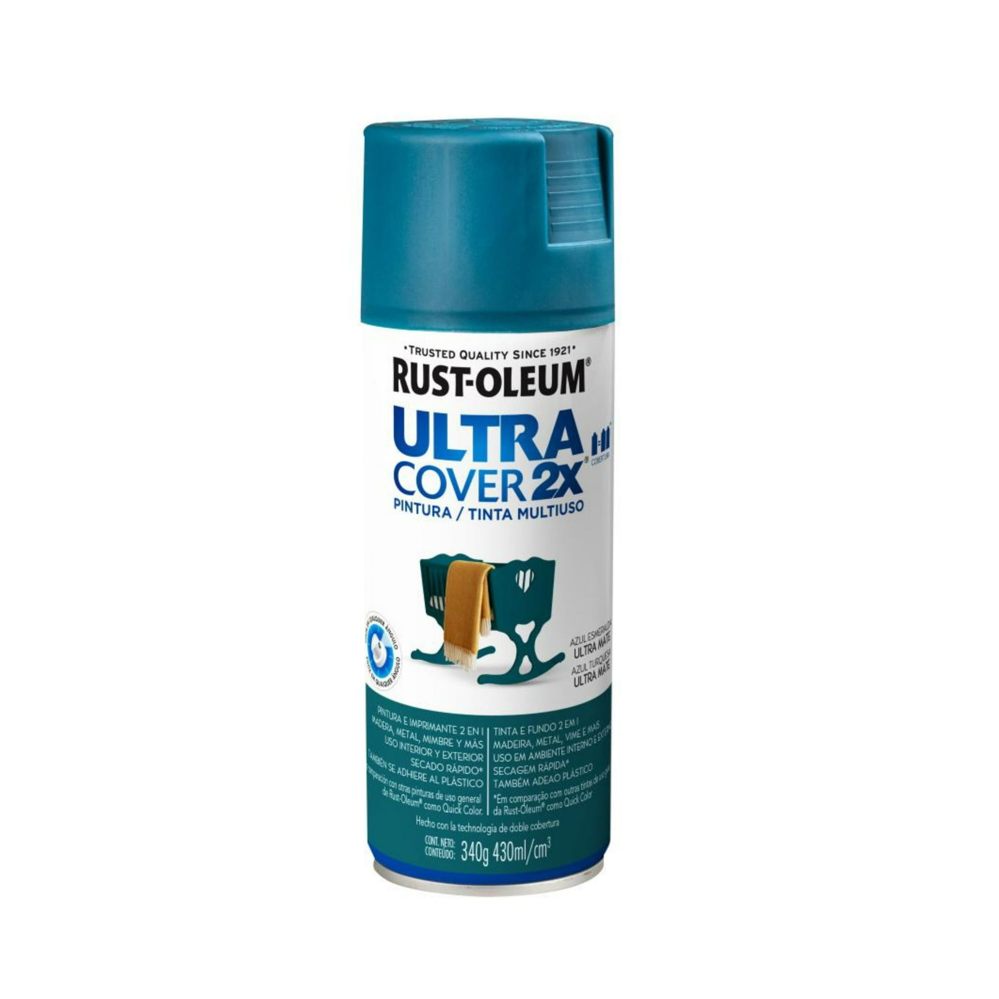 Pintura En Aerosol Ultra Cover 2x 340grs Azul Esmeralda Ultra Mate - Rust Oleum