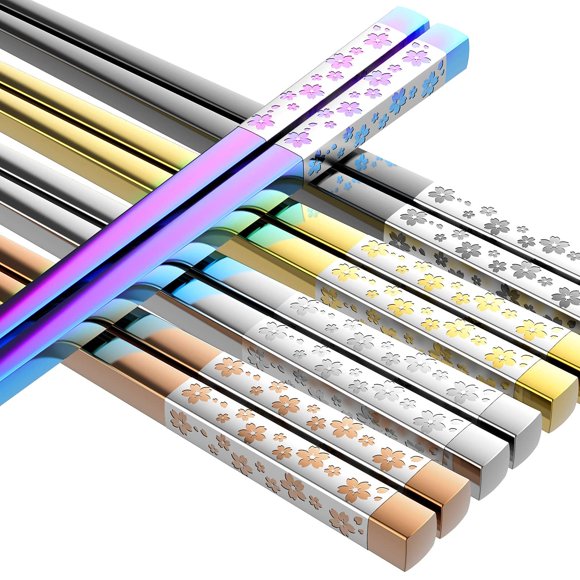 Palillos FOFAYU de Metal 5 Pares Multicolor Acero Inoxidable 23,5 cm