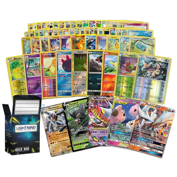 Lote de 100 cartas Pokémon con cartas legendarias ultra raras + caja