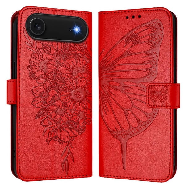 Funda cartera mariposa para iPhone 17 Air con soporte y ranuras para tarjetas Rojo