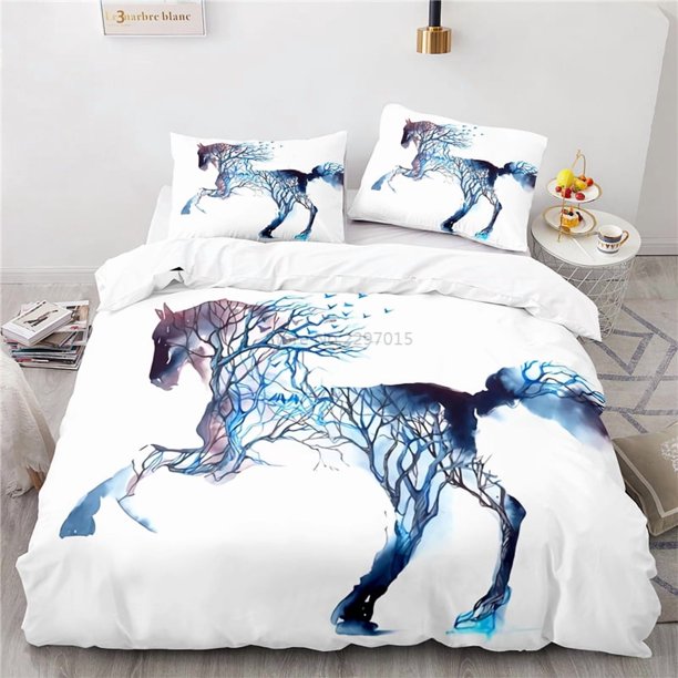 v1166 Bed Sheets Animal Art Horse Painting Bedding Set Print Duvet Cover Sets with Pillowcases Home Textile Single Double Queen King Bed Linen 3-Piece Bedding Set (1 Duvet Cover + 2 Pillow Shams) Bed