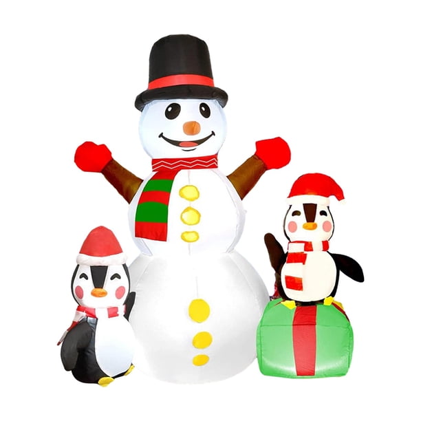 Adorno Navideño Inflable De Muñeco De Nieve, Muñeco De Nieve Grande De 1,8 M De Altura Con Pingüinos