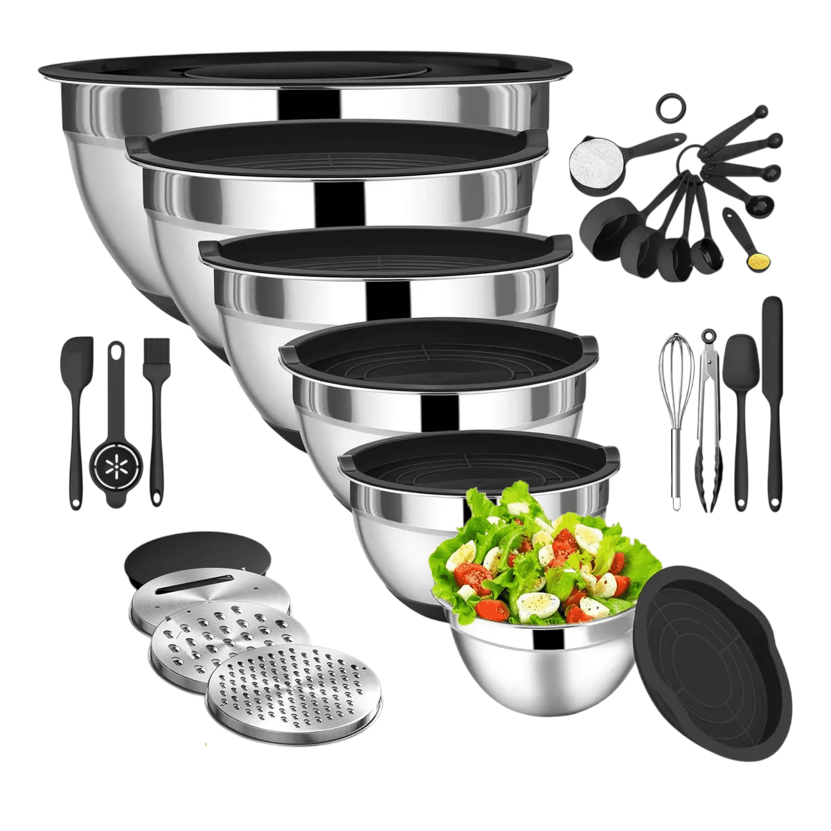 Juego De Bowls Belug Con Tapa Acero Inoxidable Antideslizante Plateado