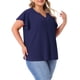 thumbnail image 4 of Agnes Orinda Blusas de Verano Casuales de Manga con Volantes y Cuello en V Texturizado para Mujer de Talla Grande 4X Azul Marino, 4 of 6
