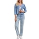 thumbnail image 2 of INSPIRE CHIC Chaqueta de Mezclilla para Mujer sin Cuello 2026 Cárdigan de Manga Larga Chaquetas de Jean M Azul Claro, 2 of 6