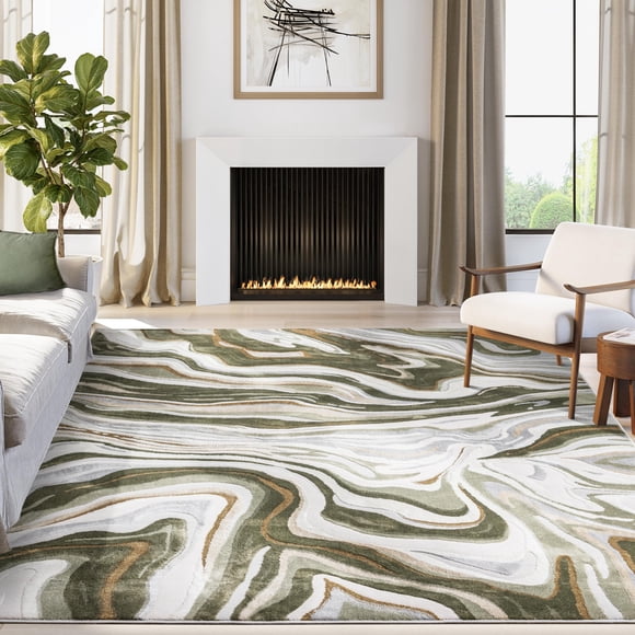 Alfombra Abani Regal 122 x 183 cm diseño espiral verde