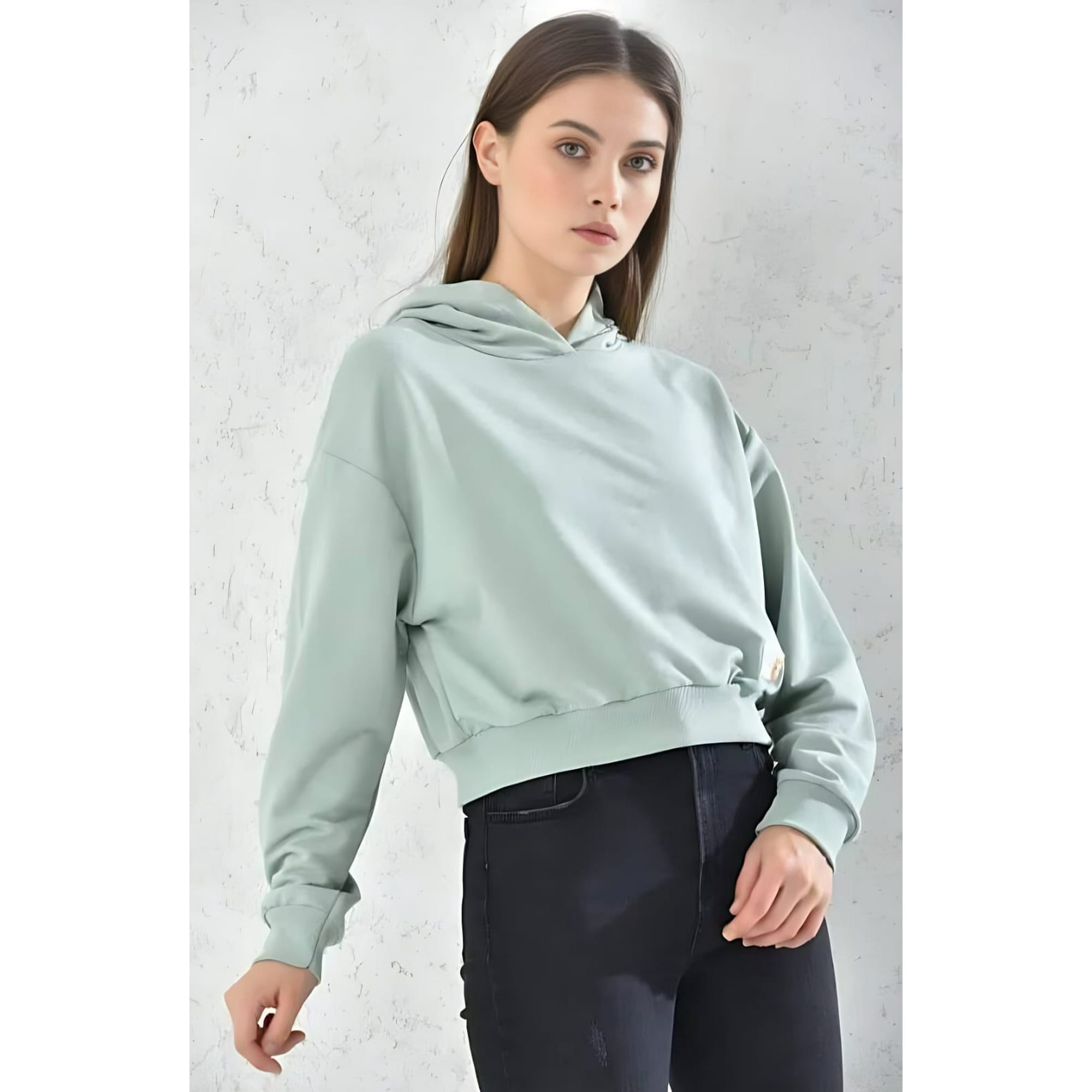 Home Fashion - Poleron Crop Mujer Verde Con Capucha Talla M