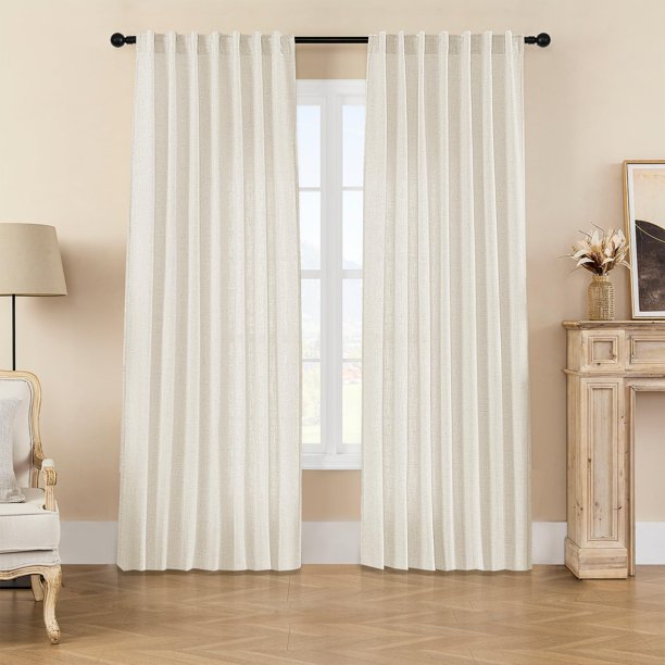 Juego de cortinas Joydeco de lino con 2 paneles, 100 x 240 cm, color marfil, para sala de estar