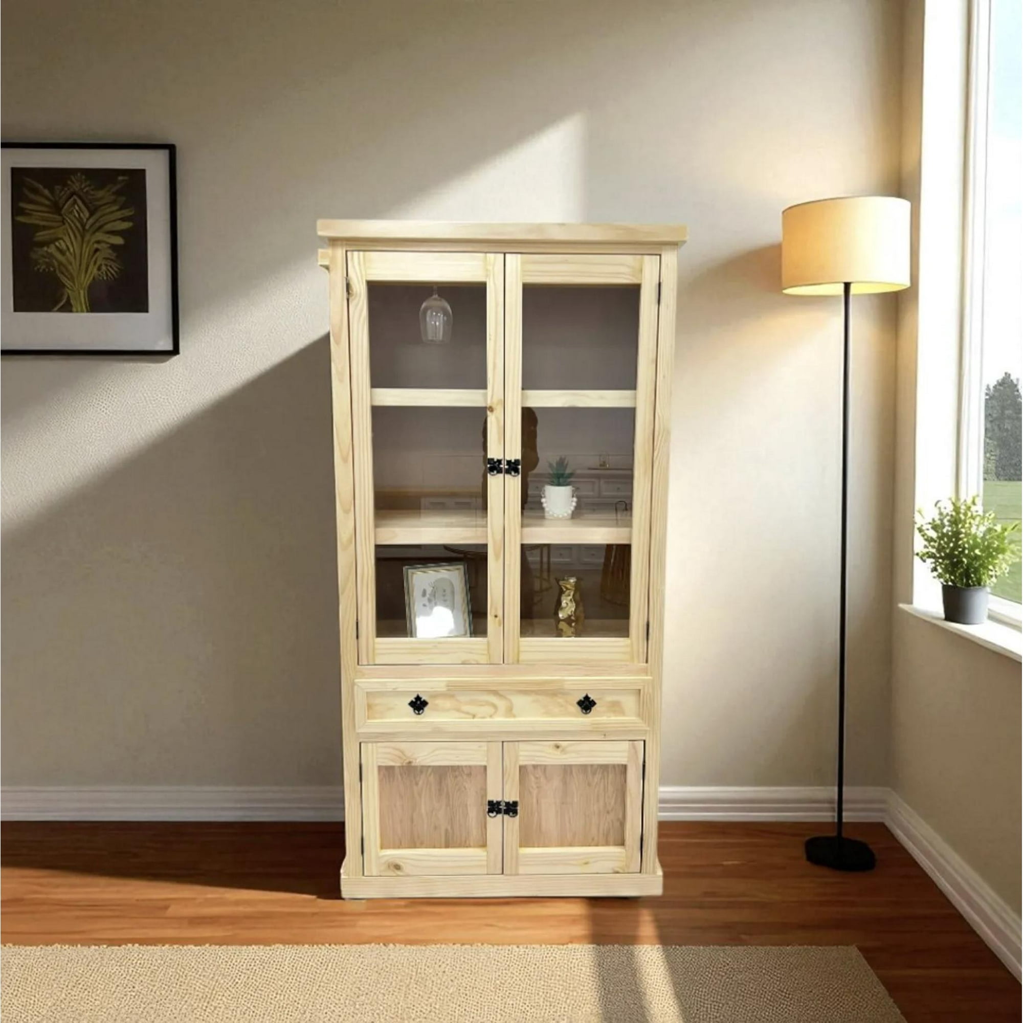 Arca Muebles - Vitrina De Madera Vintage Oceanic 90x35x180 Color Madera Natural