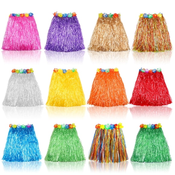 Falda de hierba sintética Hajoyful pack de 12, 40 cm, para niños, temática hawaiana Luau