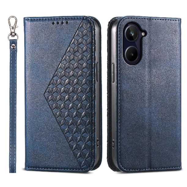 Funda Flip FOXDOCK para Realme 10 Pro 5G , Estilo Billetera con Diseño Rombo, Correa de Mano y Soporte, Uso Diario
