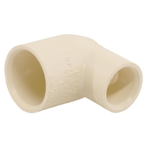 Tubo FlowGuard Gold CPVC Elbow Charlotte de 3/4 pulgadas x 1/2 pulgadas