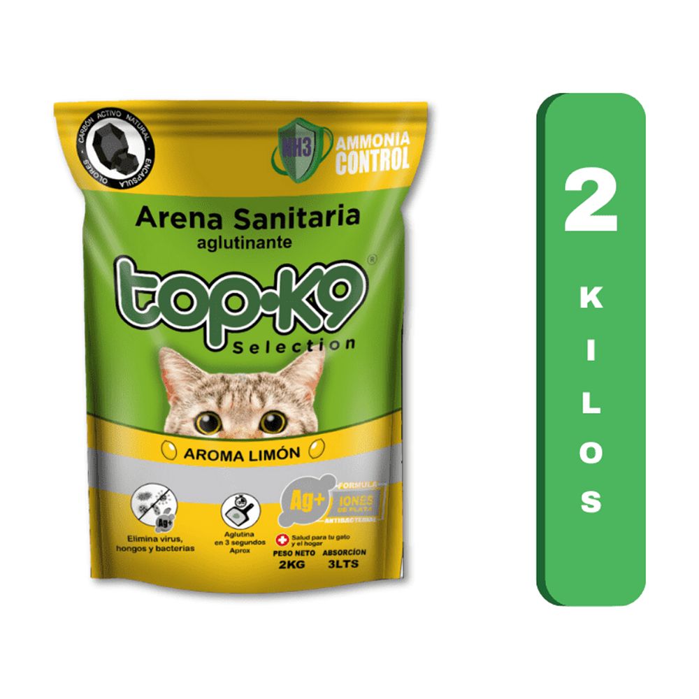 Topk-9 - Arena Sanitaria Aglutinante Iones De Plata 2 Kilos Limón