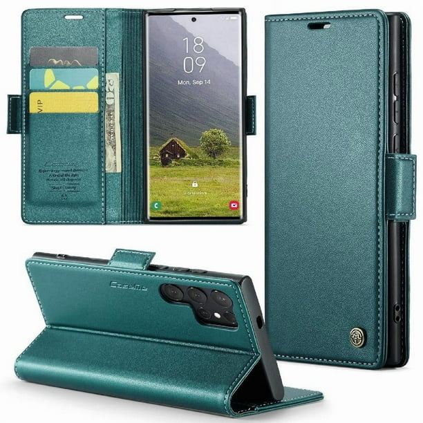 CaseMe tipo cartera Samsung Galaxy S25 Ultra con cierre magnético, RFID, tarjetero, soporte, carga inalámbrica