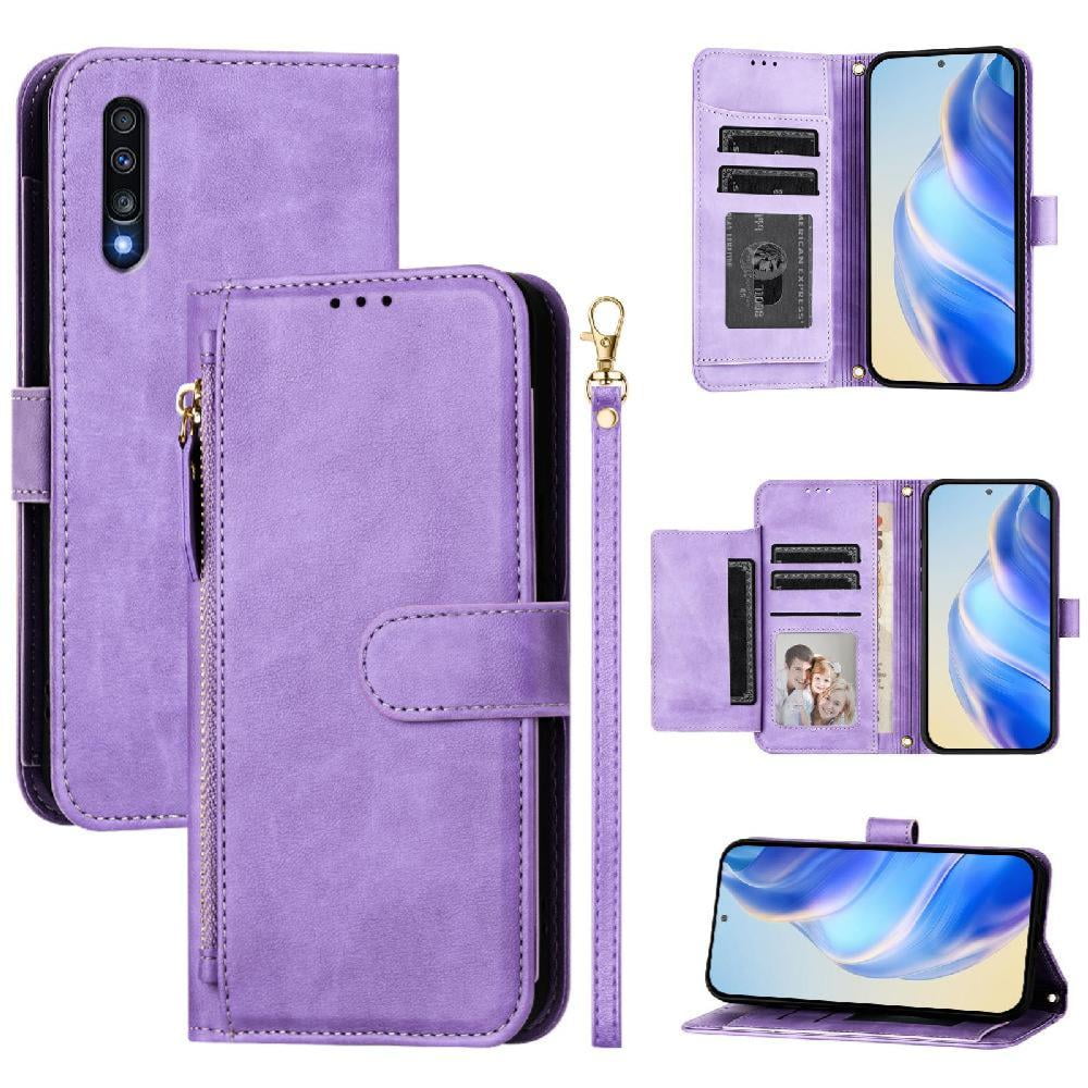Foxdock - Funda Tipo Billetera Para Samsung Galaxy A70/a70s Con Cremallera Portatarjetas Soporte Correa De Muñeca Cuero Púrpura